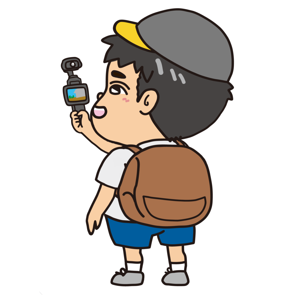 旅行先でVlog撮影をする男性のイラスト（左向き）