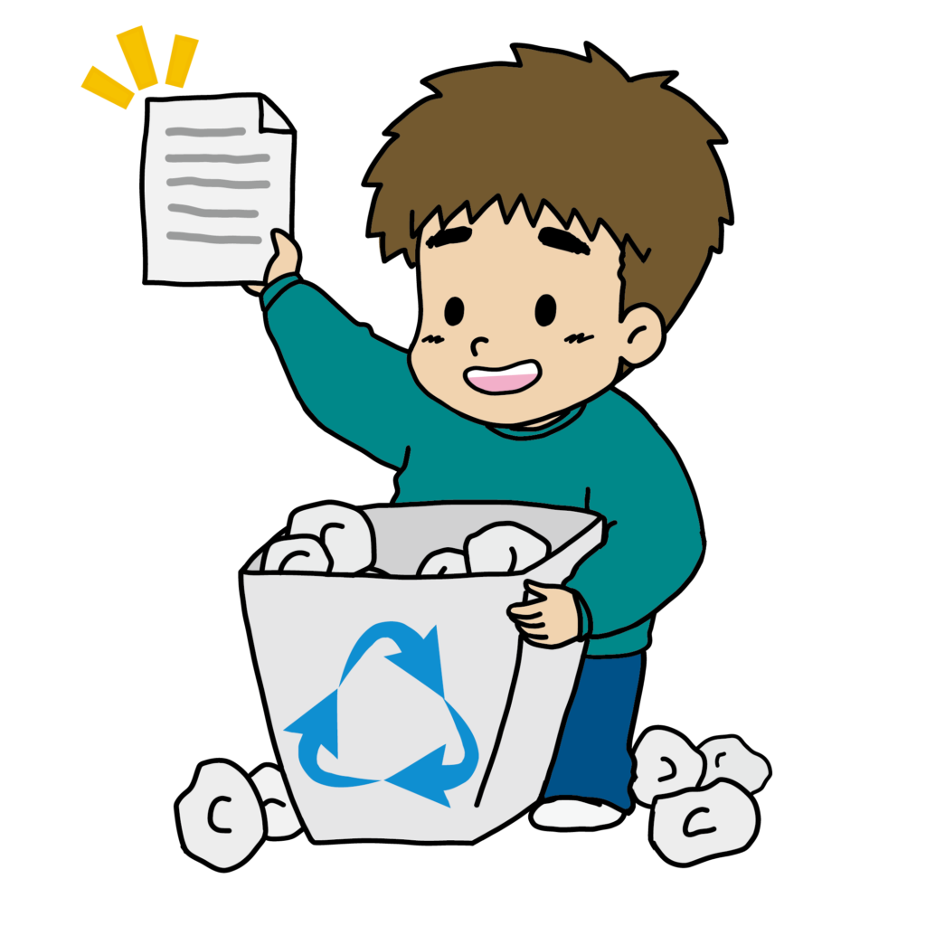 削除したファイルを復元するイラスト（ゴミ箱から戻す）