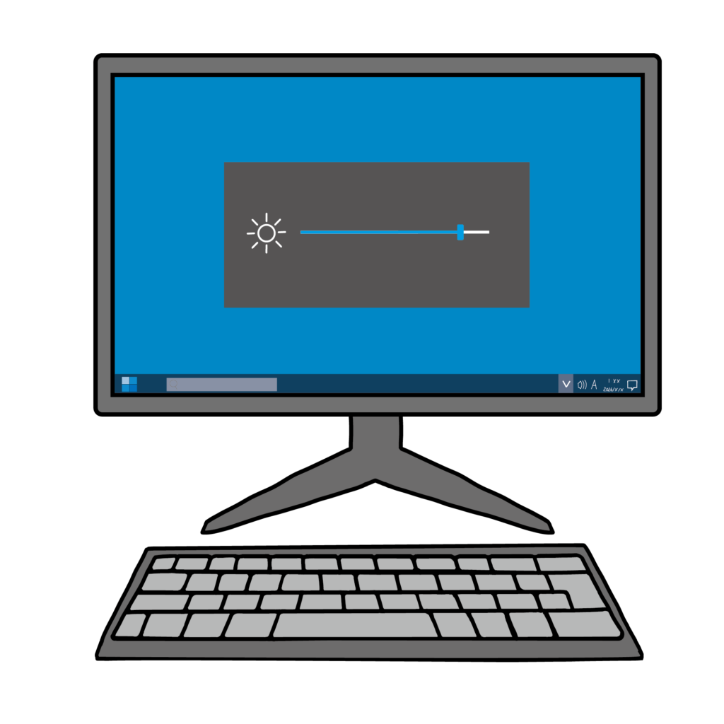 キーボードでモニターの明るさを上げるパソコン操作のイラスト