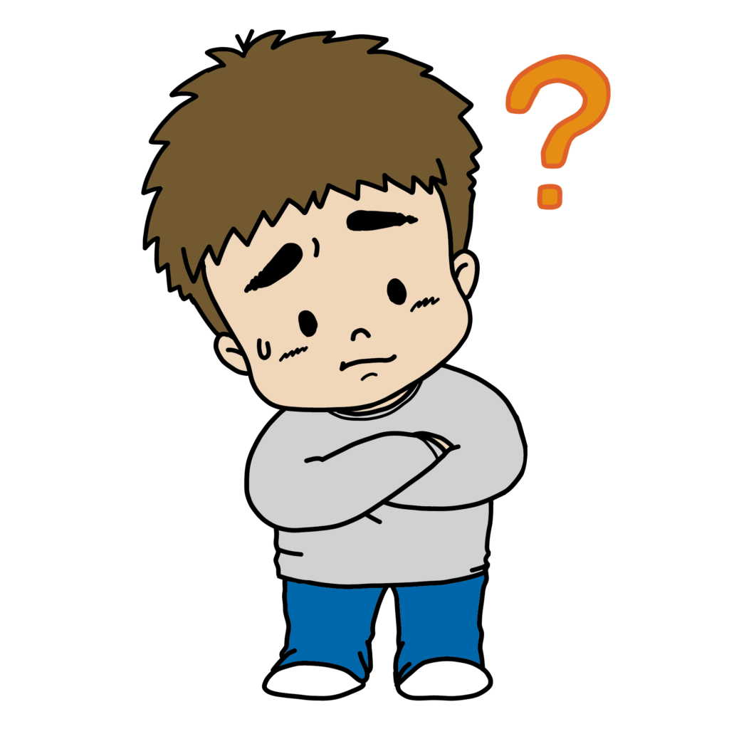 疑問に思う男性キャラクター｜考えるポーズの人物イラスト