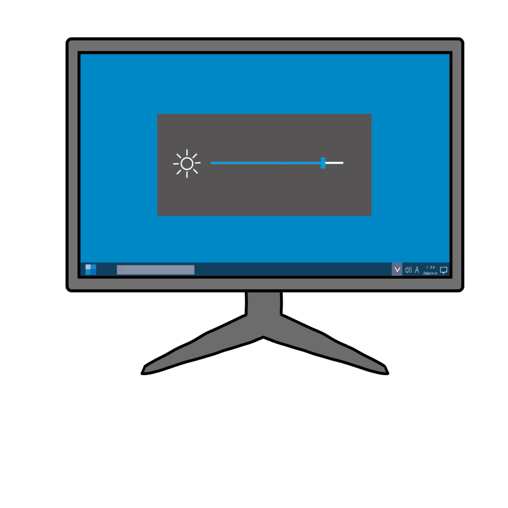 パソコンモニターの画面の明るさを調整するイラスト（明るい）