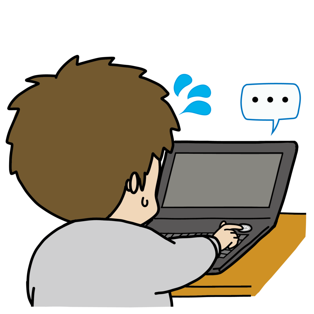 パソコン操作で困る男性キャラクターのイラスト