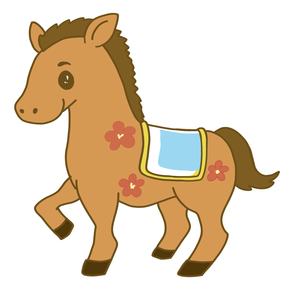 かわいい馬のイラスト（左向き・花模様あり）