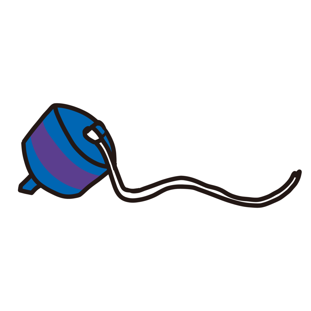 紐がついた青色のこまのイラスト