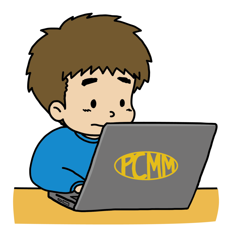 ノートパソコンを真剣な表情で操作している男性のイラスト