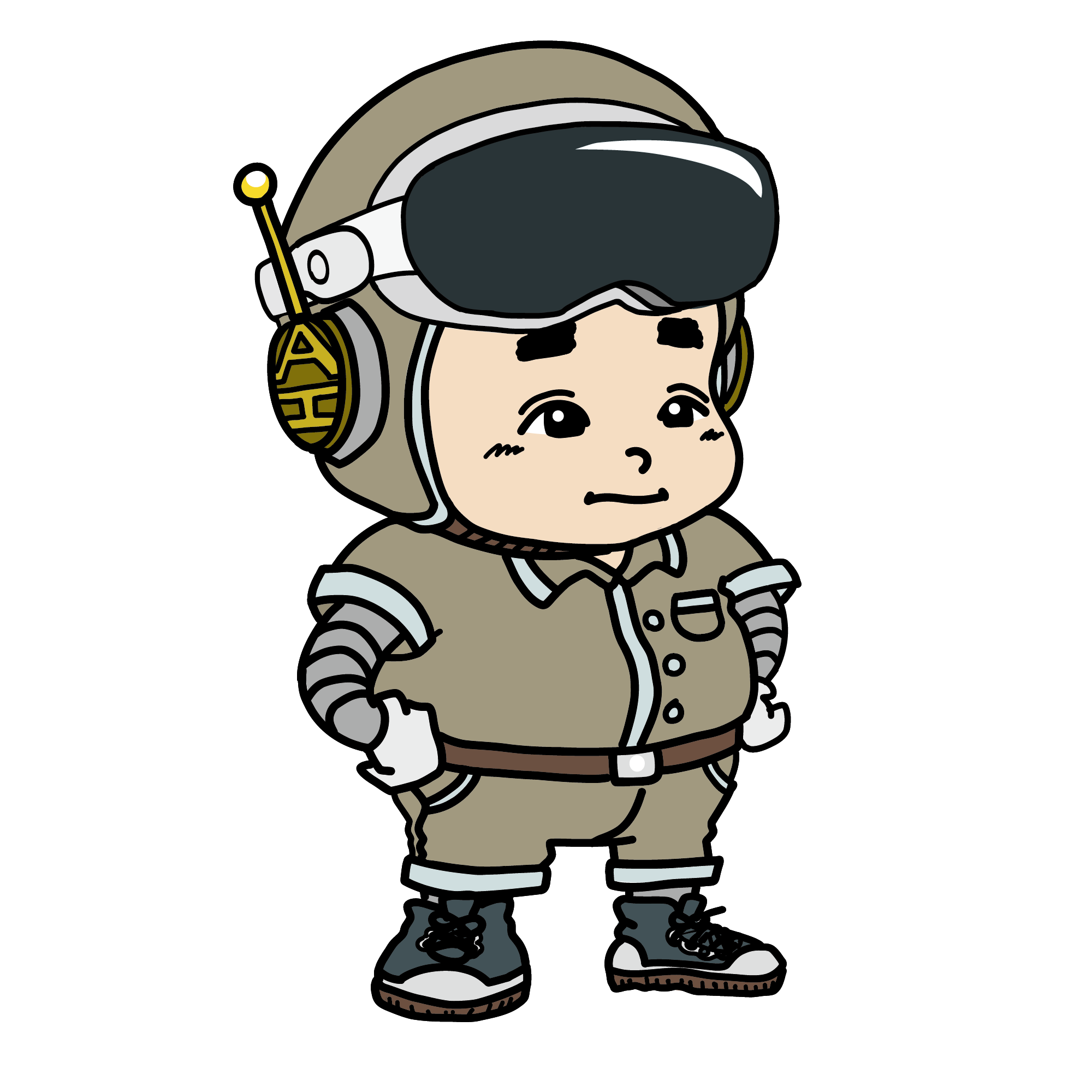 AIキャラクター男性｜大型ゴーグル作業服（ベージュ）