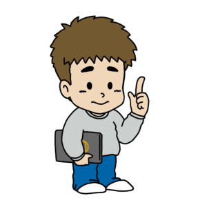 パソコンを持ってポイントを示す男性のイラスト