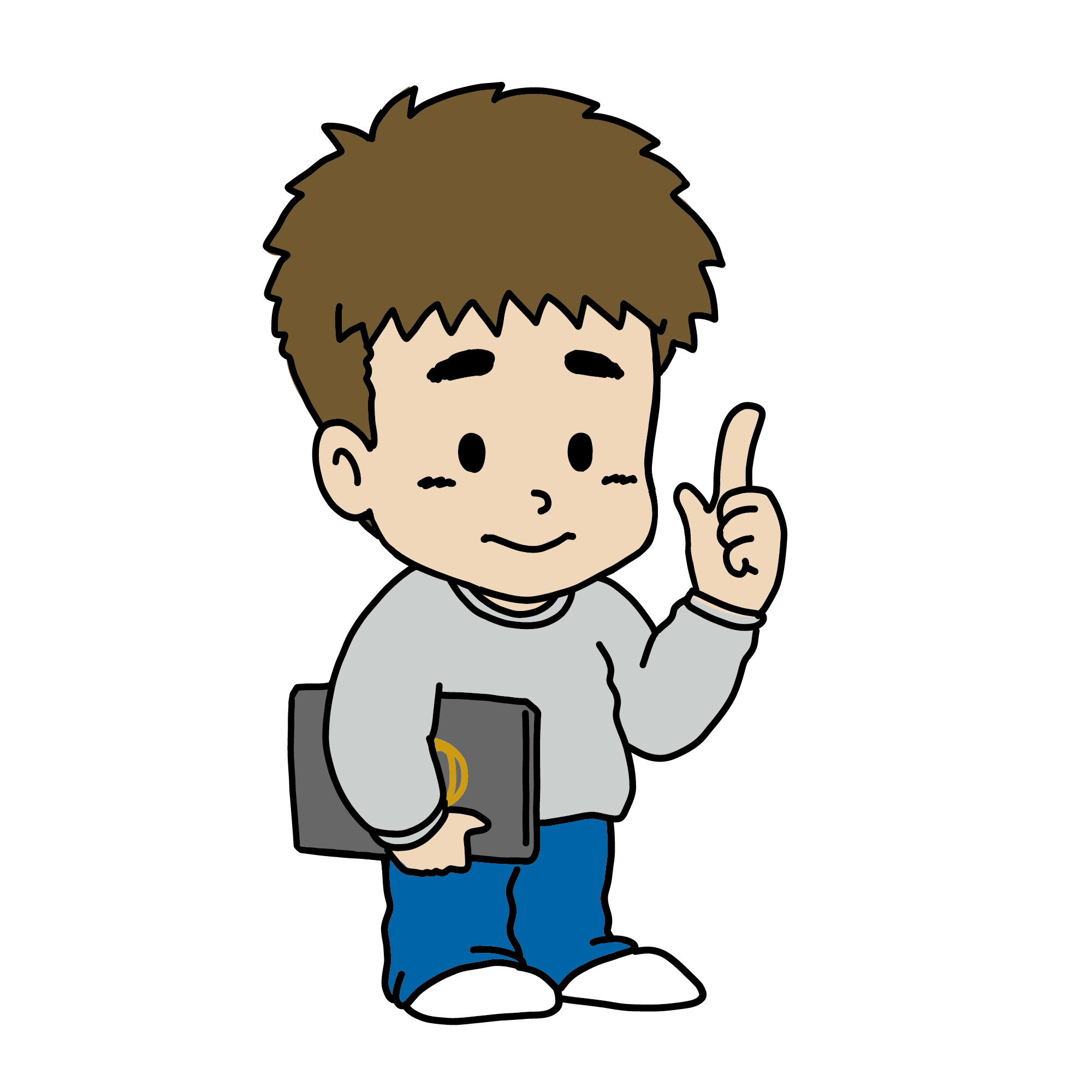 パソコンを持ってポイントを示す男性のイラスト