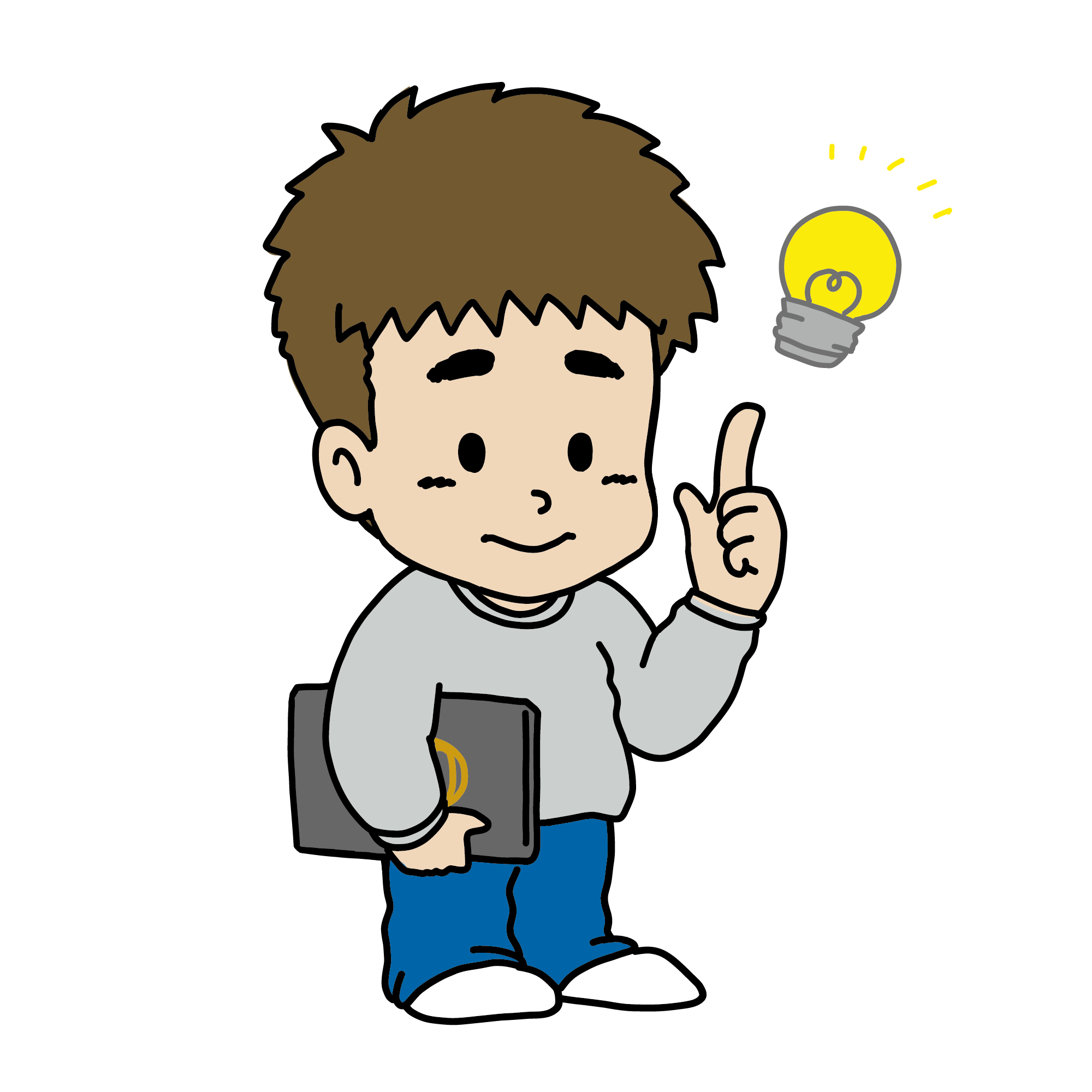 ノートパソコンを持ってひらめいた男性のイラスト