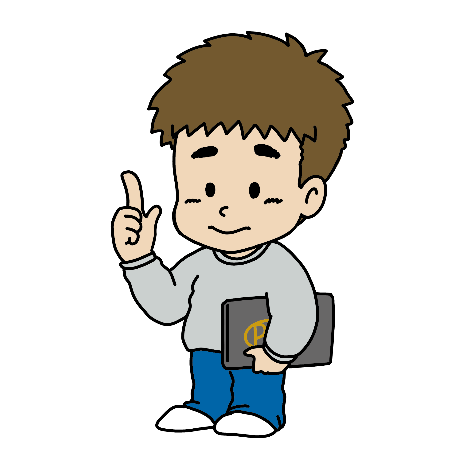 ノートパソコンを持って左向きにポイントを示す男性のイラスト