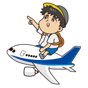 飛行機に乗る男の子のイラスト（旅行・出発）