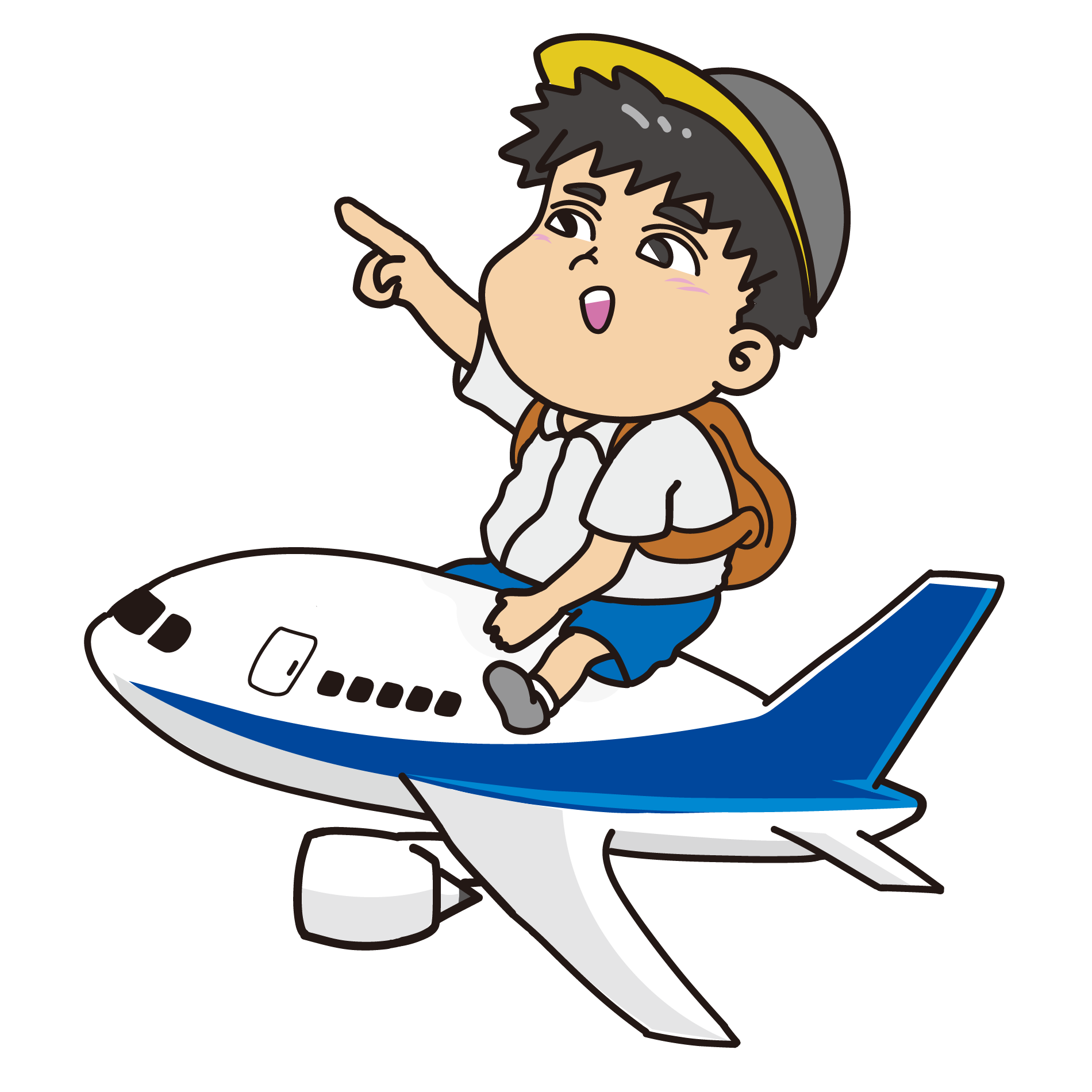 飛行機に乗る男の子のイラスト（旅行・出発）