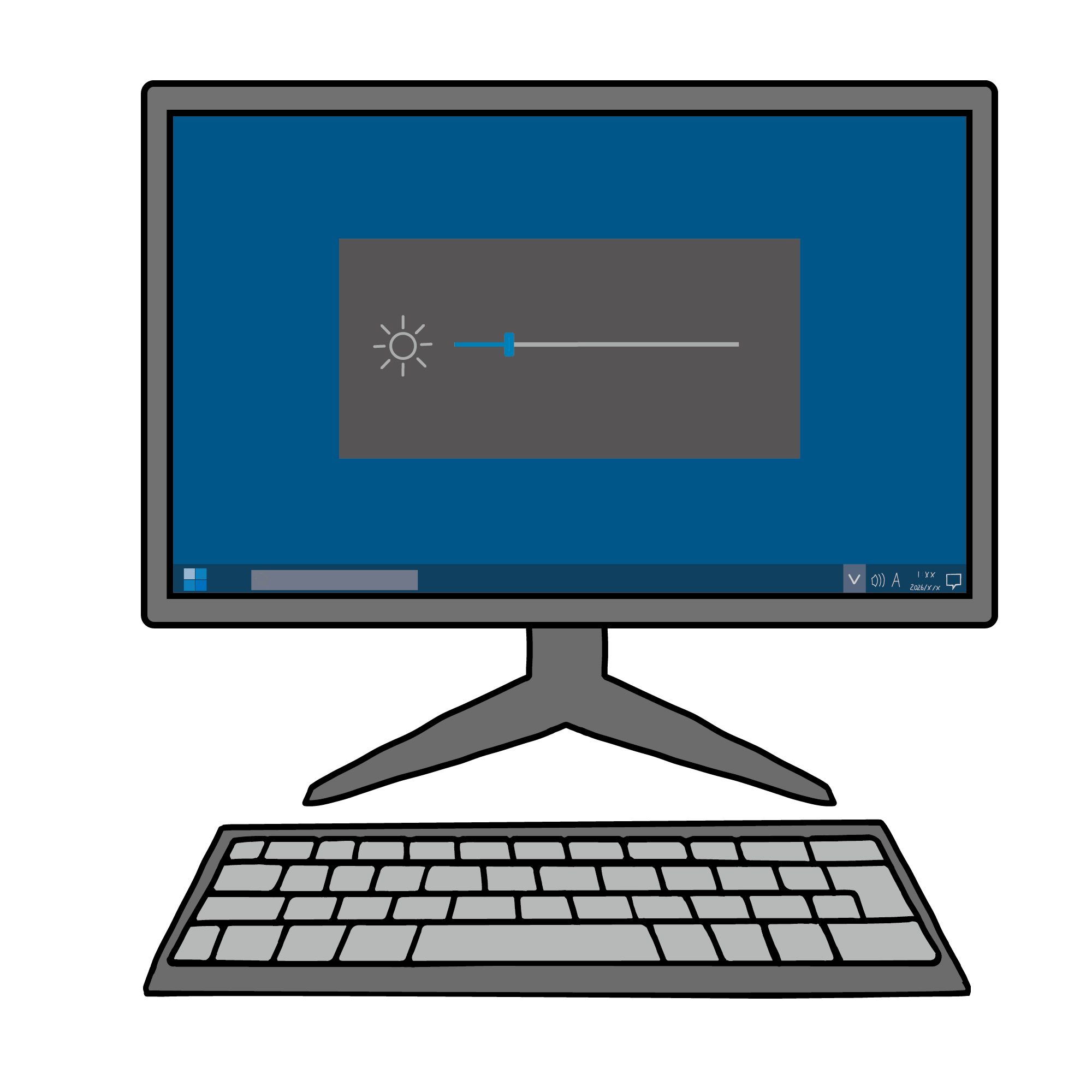 キーボードでモニターの明るさを下げるパソコン操作のイラスト