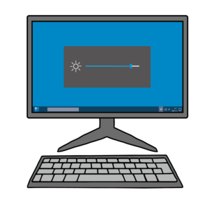 キーボードでモニターの明るさを上げるパソコン操作のイラスト