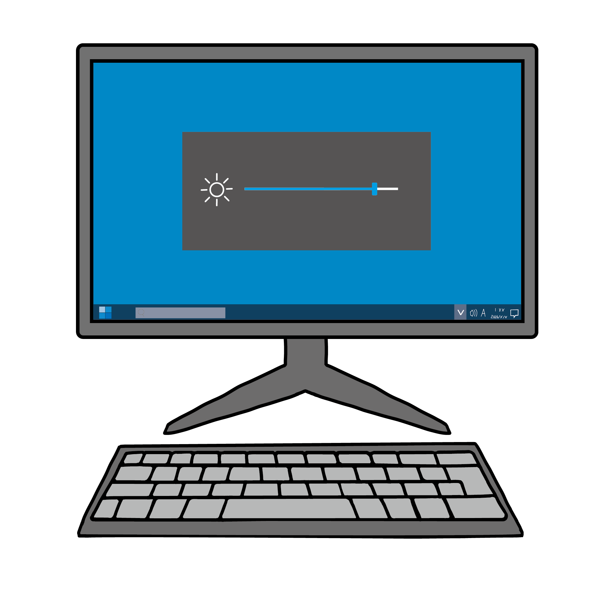 キーボードでモニターの明るさを上げるパソコン操作のイラスト