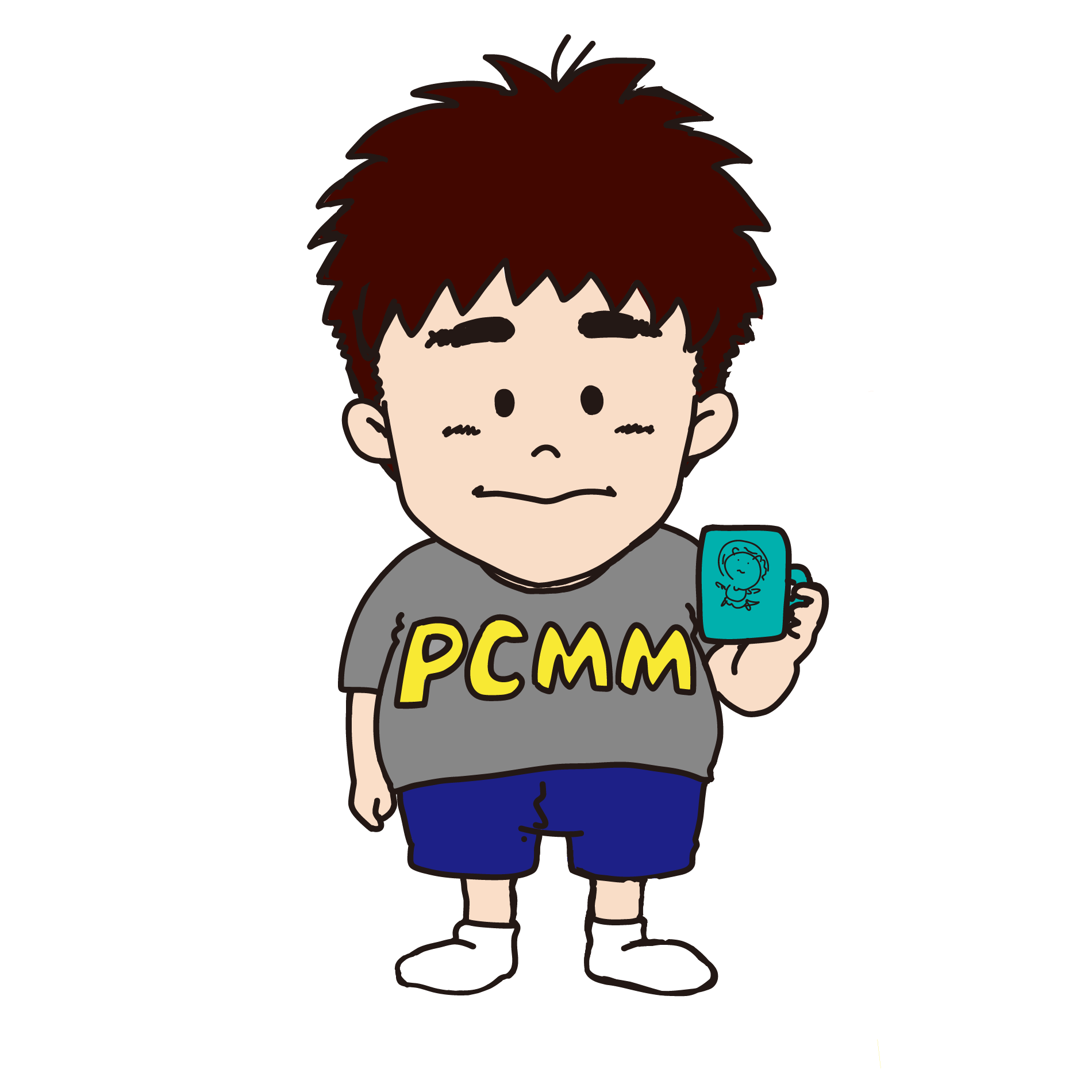 男性キャラクター｜マグカップ持ち正面イラスト