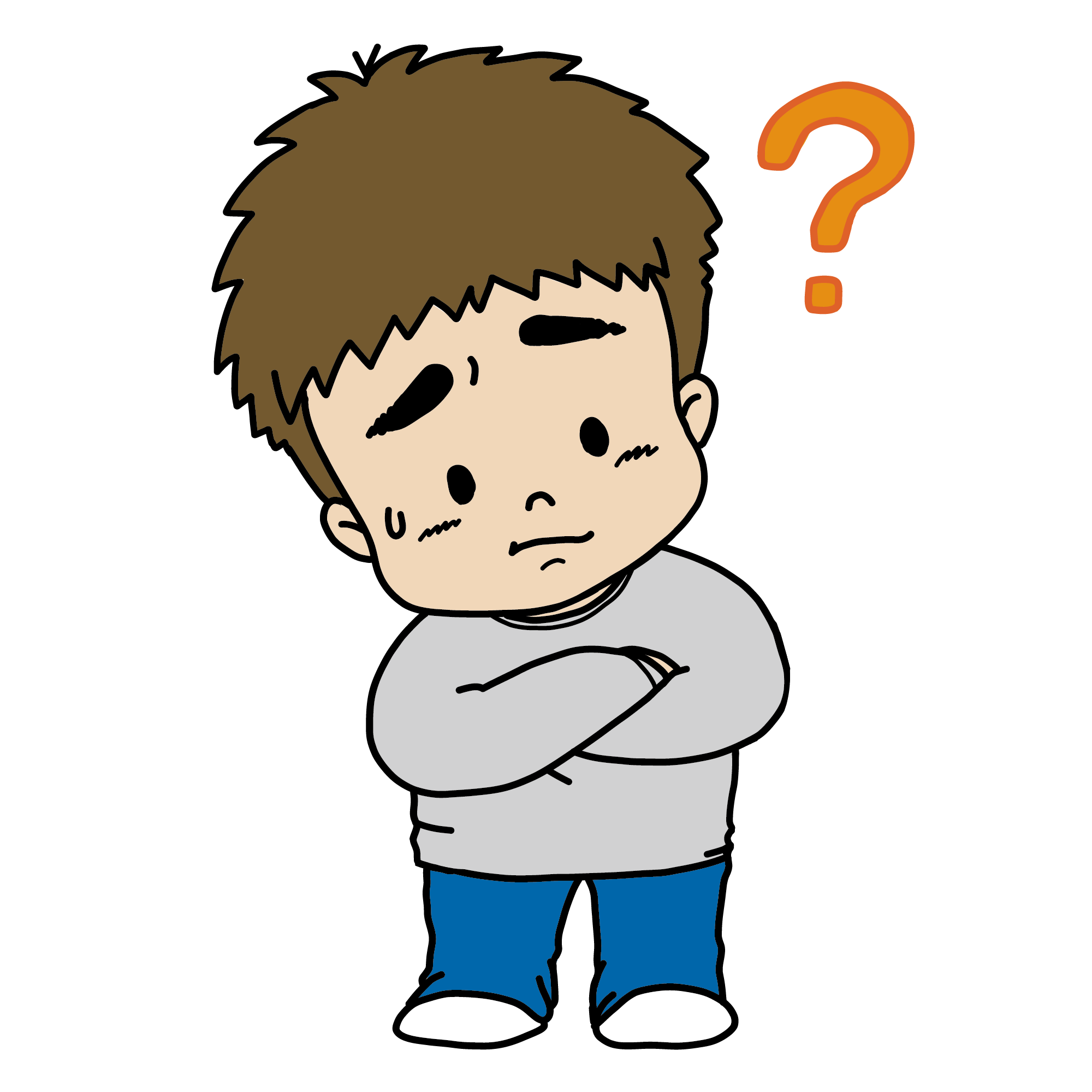 疑問に思う男性キャラクター｜考えるポーズの人物イラスト