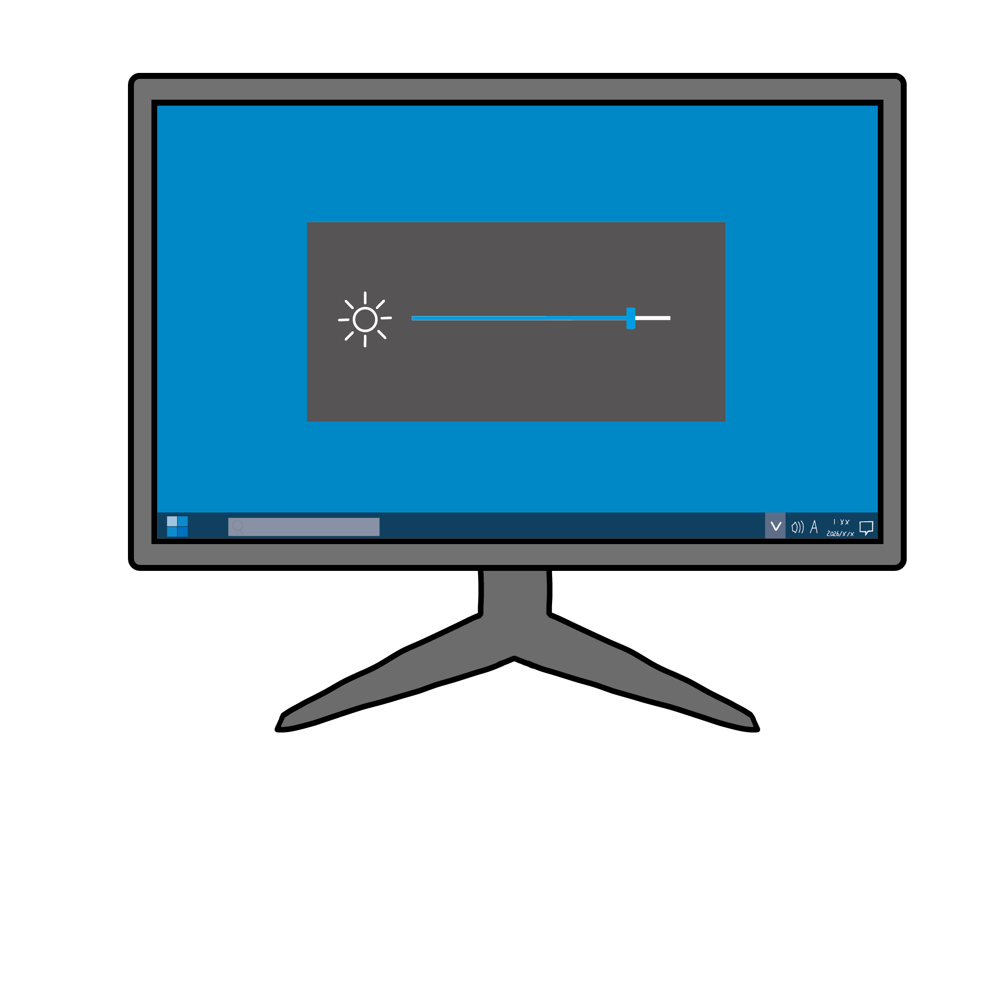パソコンモニターの画面の明るさを調整するイラスト（明るい）
