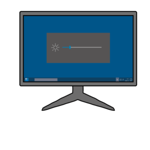 パソコンモニターの明るさ設定を調整している画面を表したイラストです。