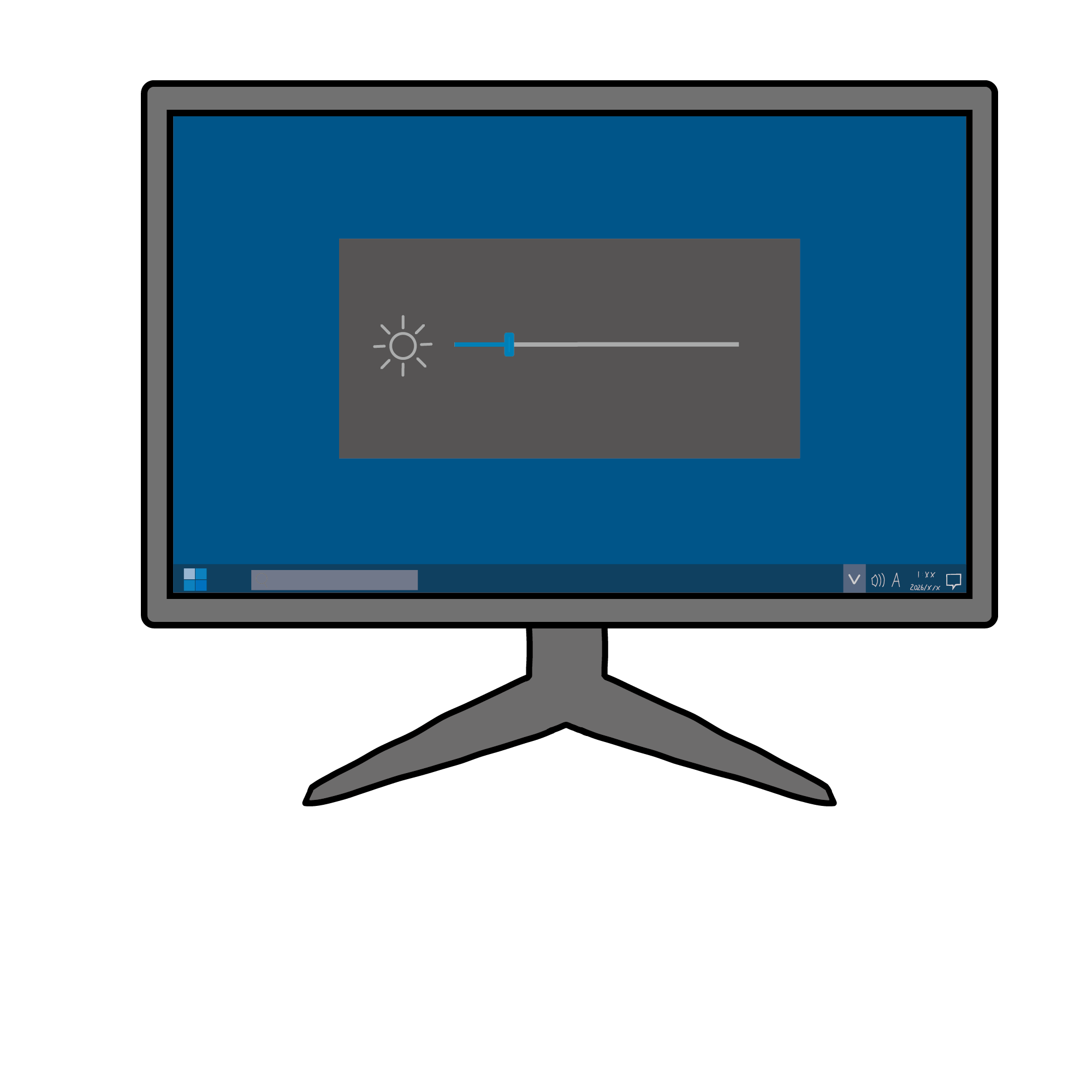 パソコンモニターの明るさ設定を調整している画面を表したイラストです。