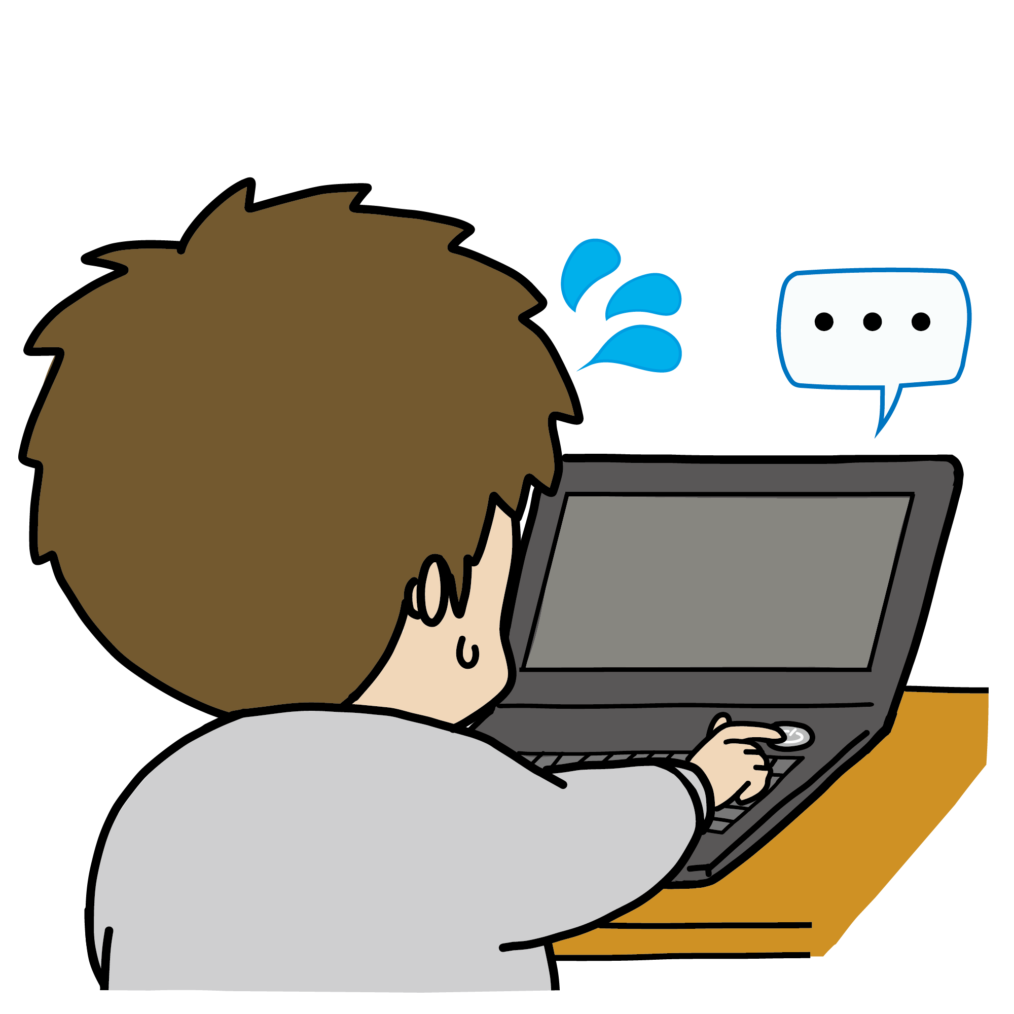 パソコン操作で困る男性キャラクターのイラスト