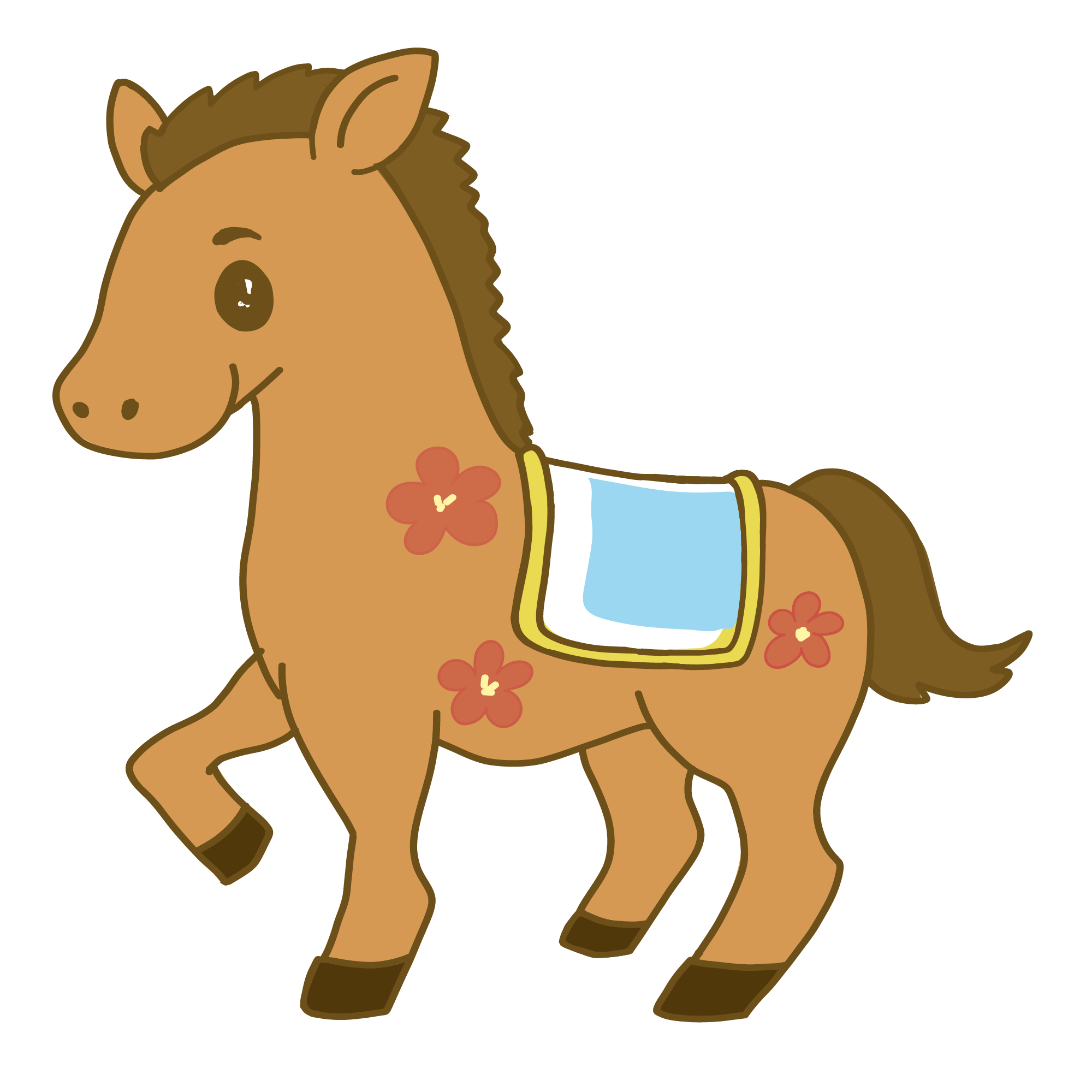 かわいい馬のイラスト（左向き・花模様あり）