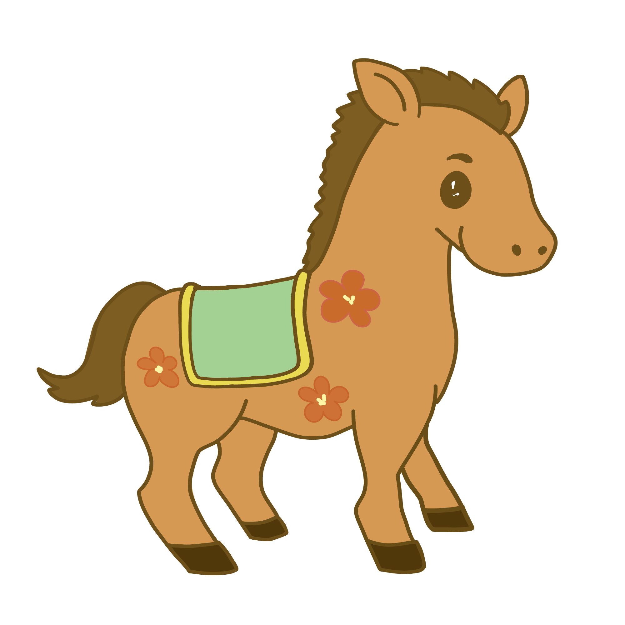 かわいい馬のイラスト（右向き・花模様あり）