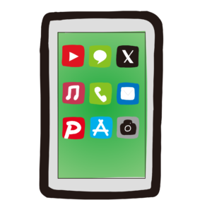 アプリアイコンが並んだスマートフォンの画面のイラスト