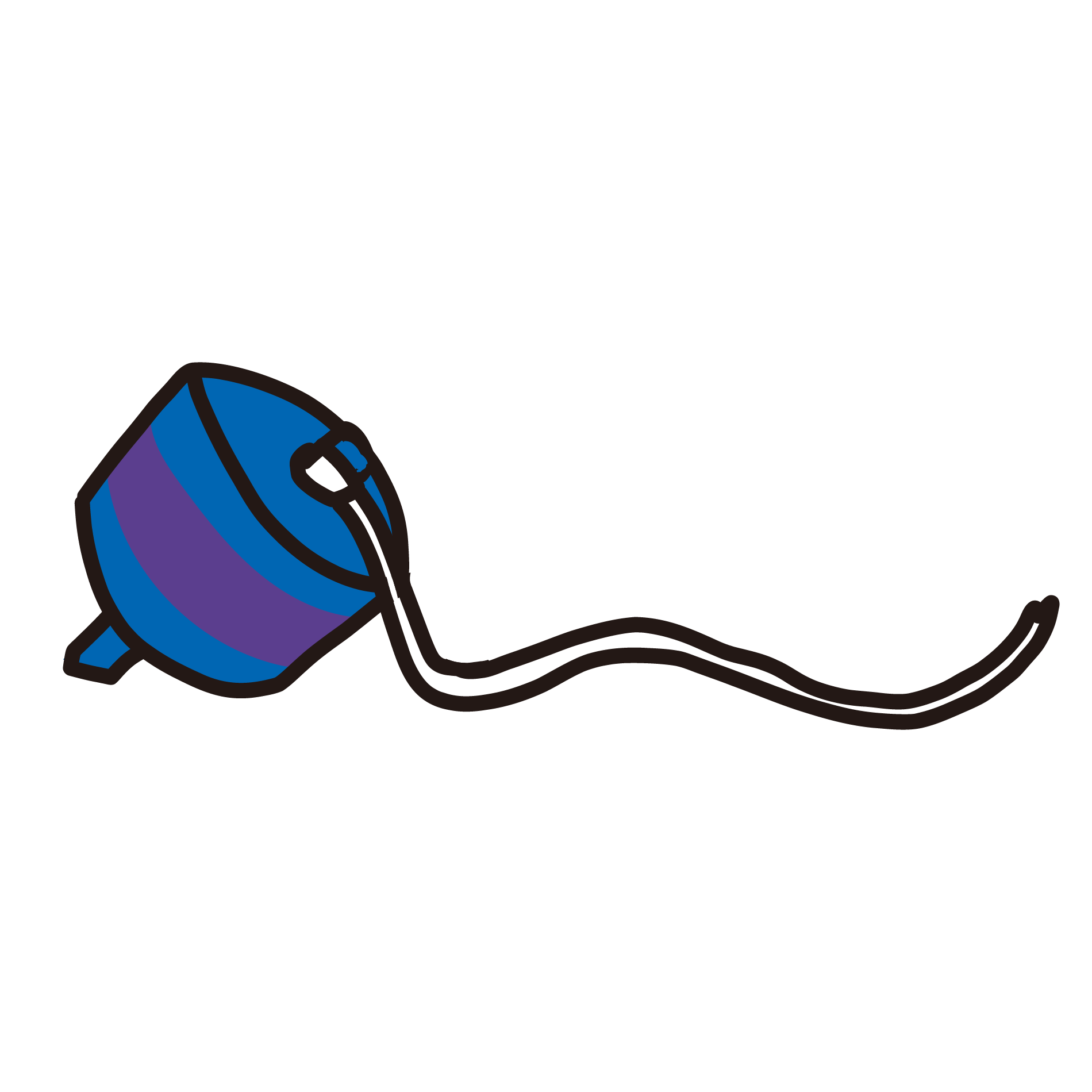 紐がついた青色のこまのイラスト