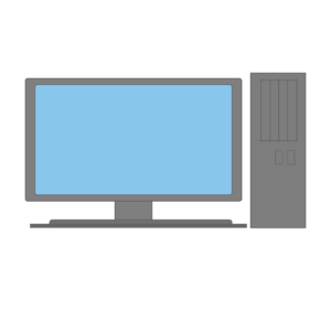 液晶モニターとタワー型本体が並んだデスクトップPCのイラスト