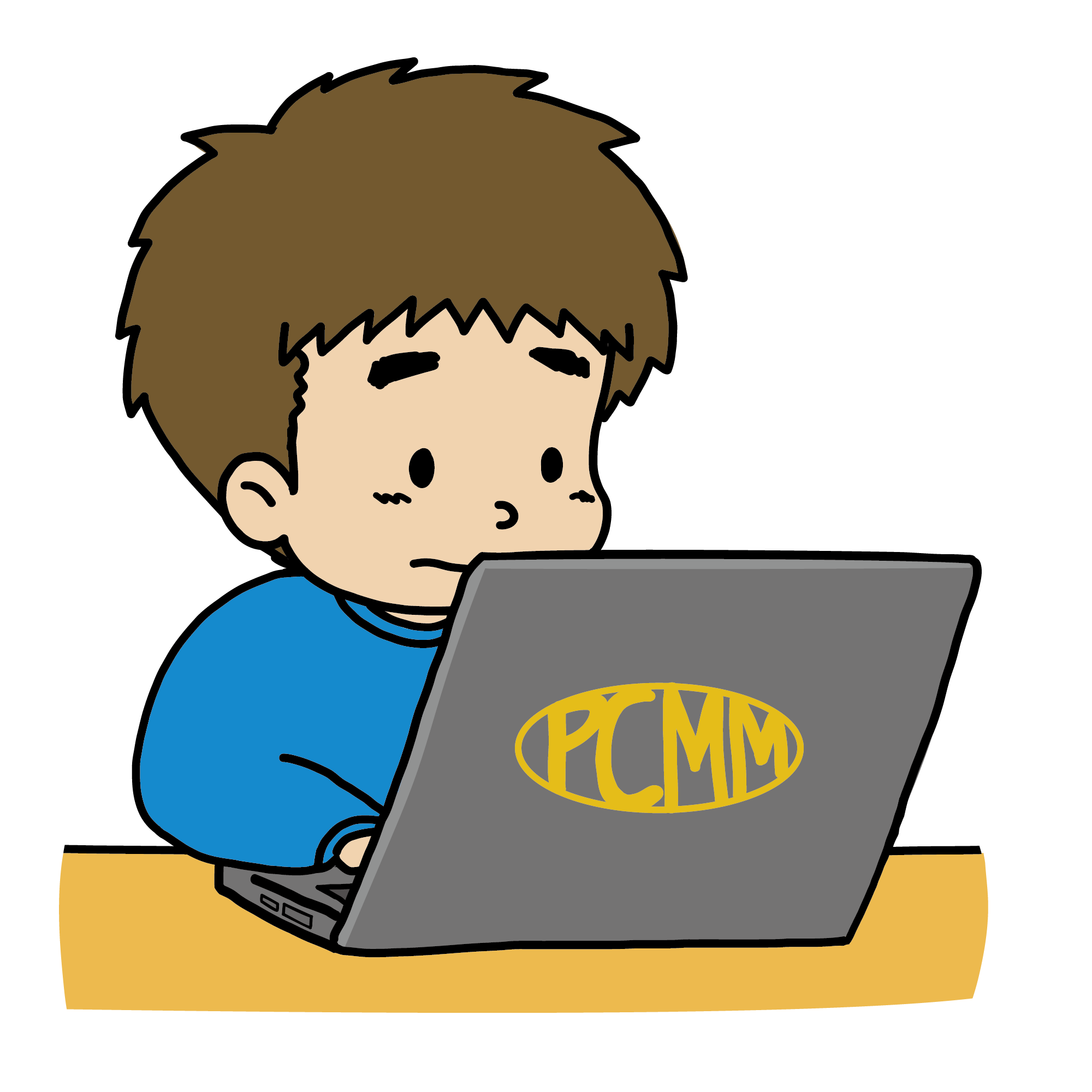 ノートパソコンを真剣な表情で操作している男性のイラスト